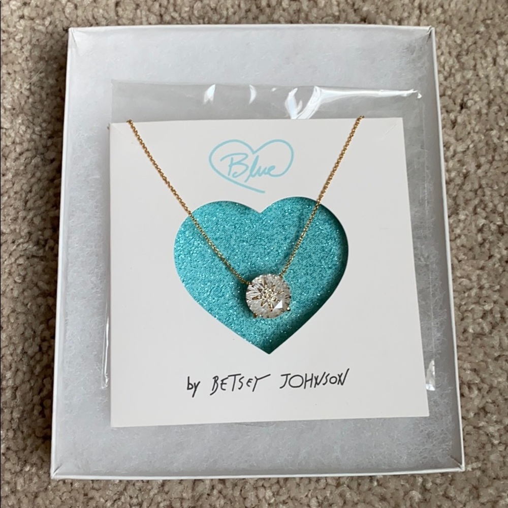 Betsey Johnson Gold Necklace with Clear Pendant